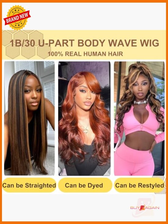 U Part Human Hair Wig Body Wave 180 Density Glueless Natural Hair main image 6